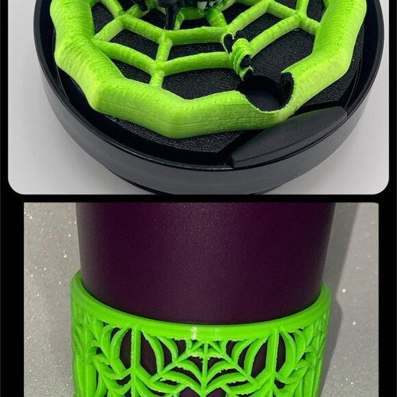 Neon Green Spiderweb Tumbler Topper, Boor or Halo, Stanley Accessories Web Glow - Picture 7 of 10